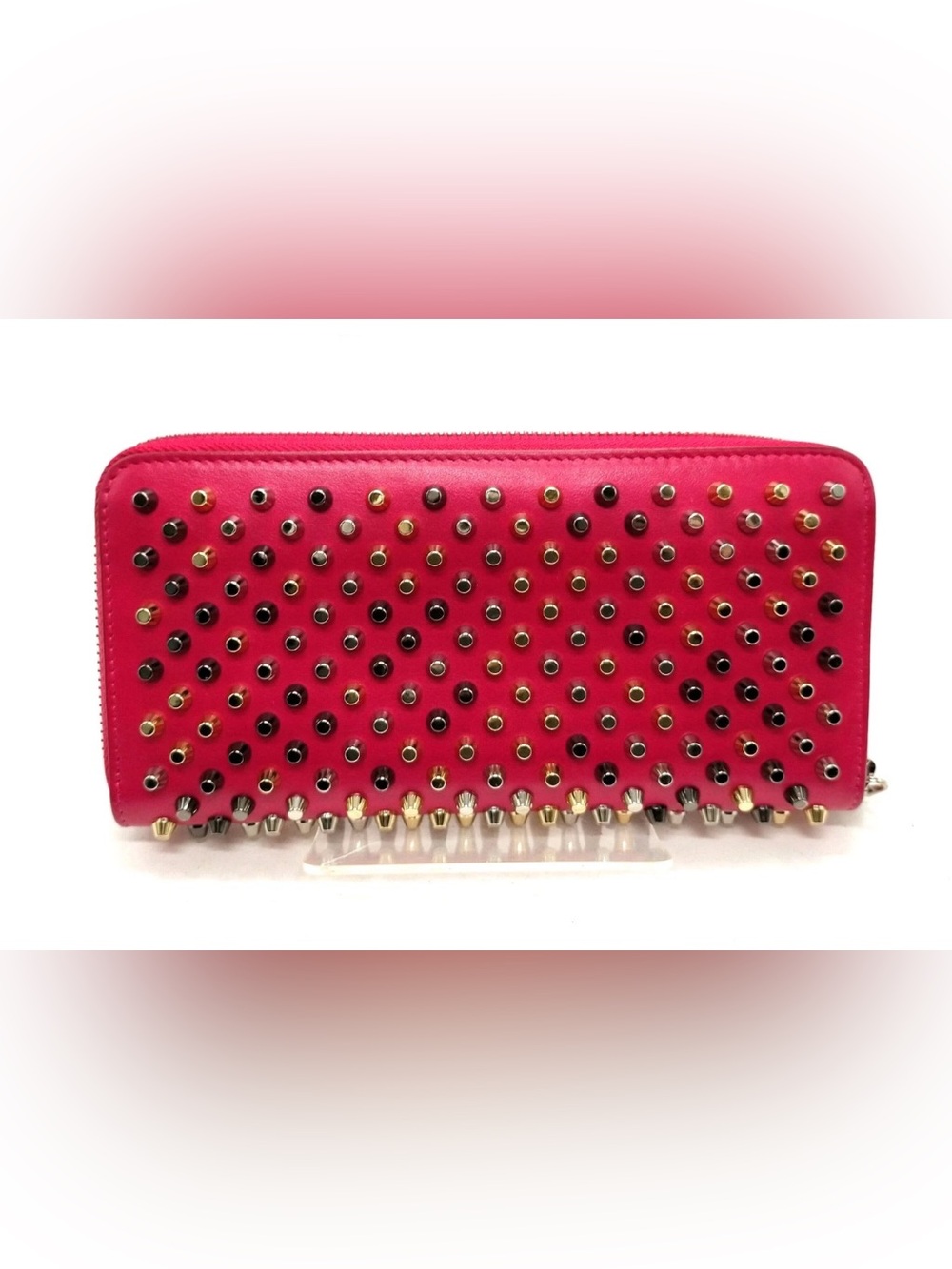Christian Louboutin Long Wallet Pink Leather Studded France 5529151